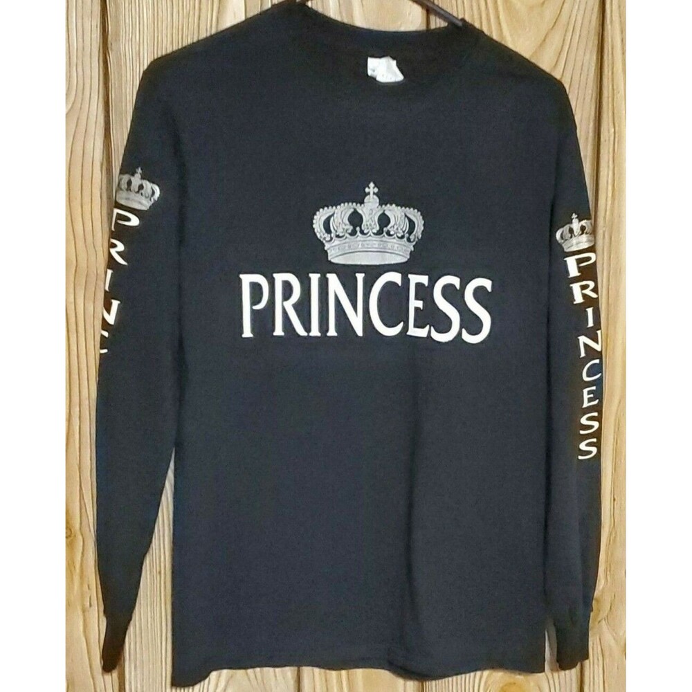 NEW Gildan Shirt Womens S Black Cotton PRINCESS Crown Goth Funny Gift SPELL OUT